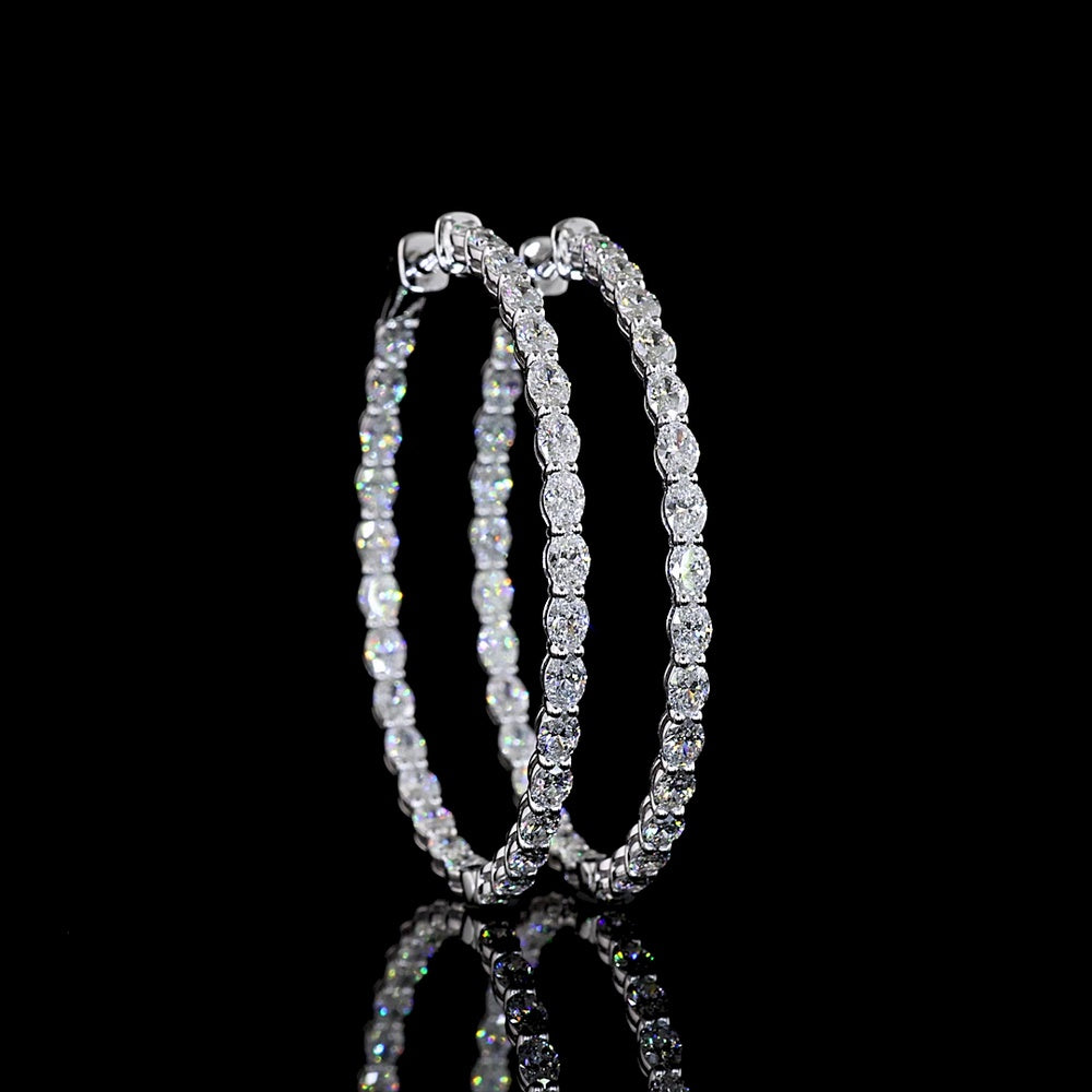 14K White Gold East-West Oval Cut Lab Diamond Hoop Earrings with Prong Setting - 3.87 Carats Total Diamond Weight - Covaloro Fine Jewelry