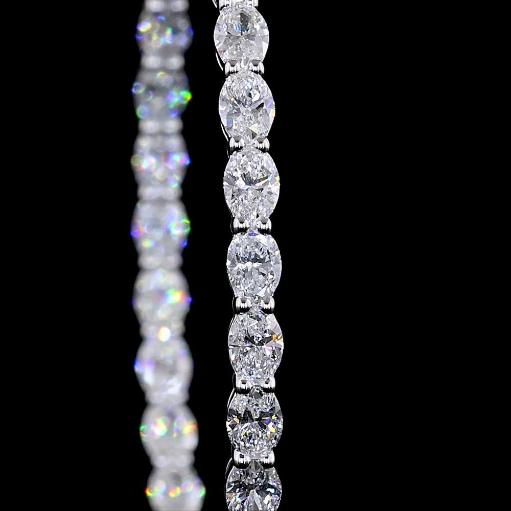 14K White Gold East-West Oval Cut Lab Diamond Hoop Earrings with Prong Setting - 3.87 Carats Total Diamond Weight - Covaloro Fine Jewelry