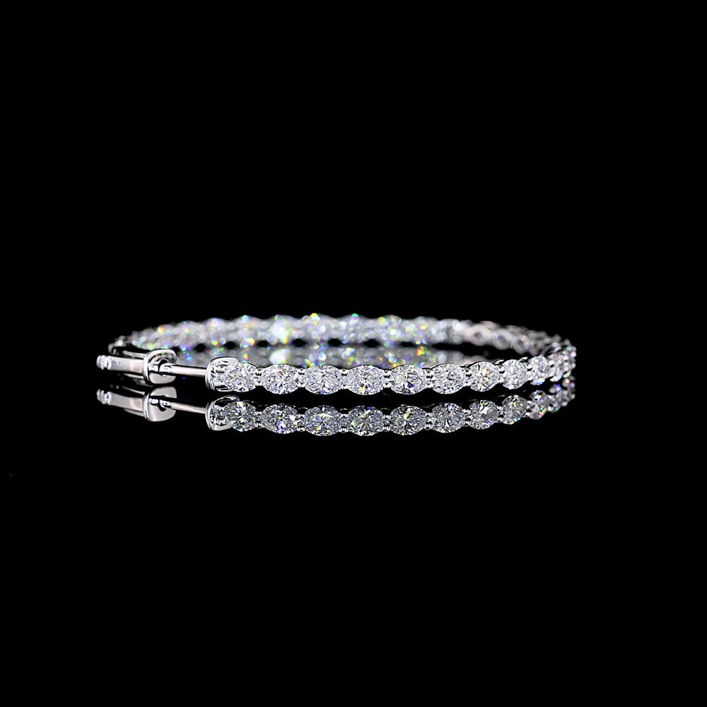 14K White Gold East-West Oval Cut Lab Diamond Hoop Earrings with Prong Setting - 3.87 Carats Total Diamond Weight - Covaloro Fine Jewelry