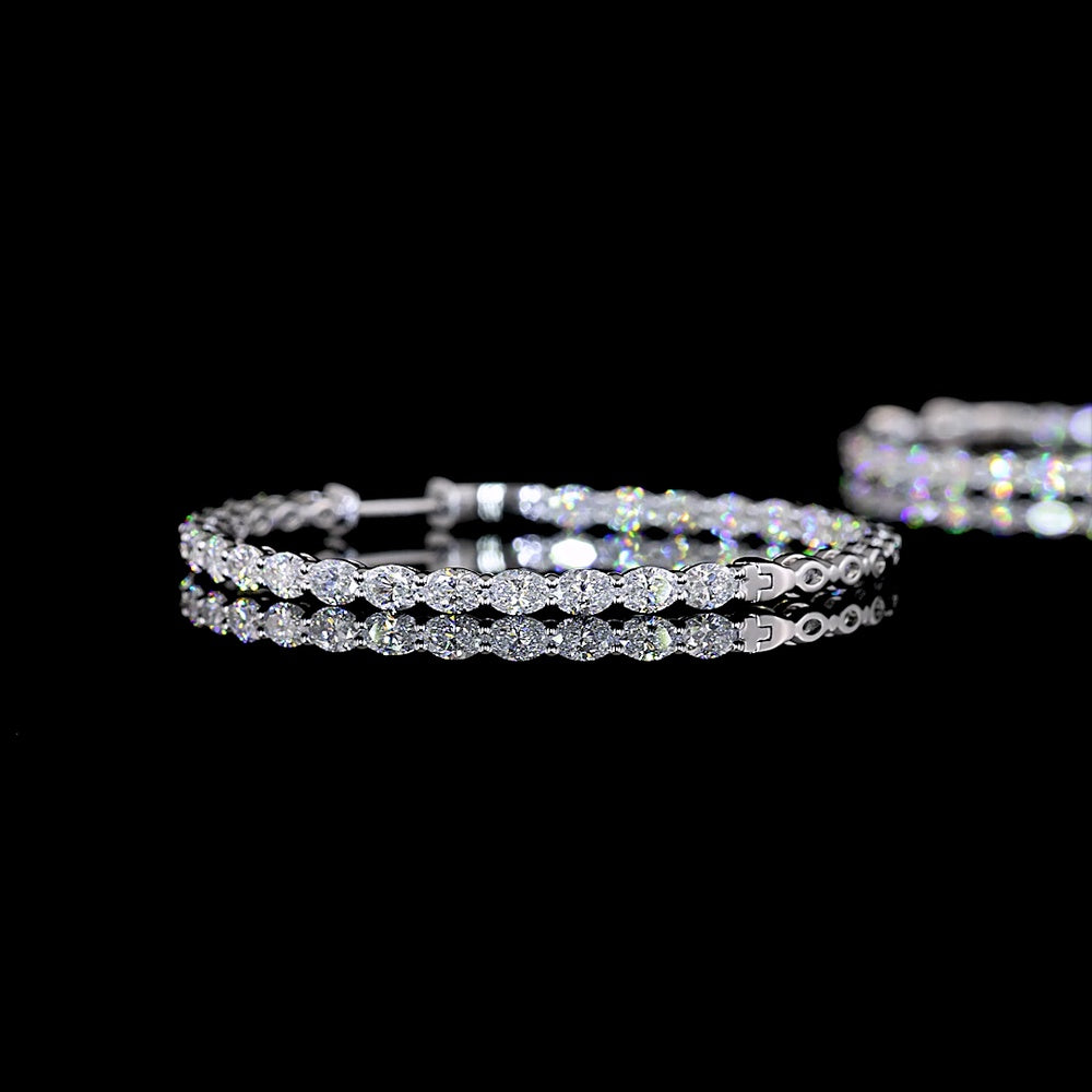 14K White Gold East-West Oval Cut Lab Diamond Hoop Earrings with Prong Setting - 3.87 Carats Total Diamond Weight - Covaloro Fine Jewelry