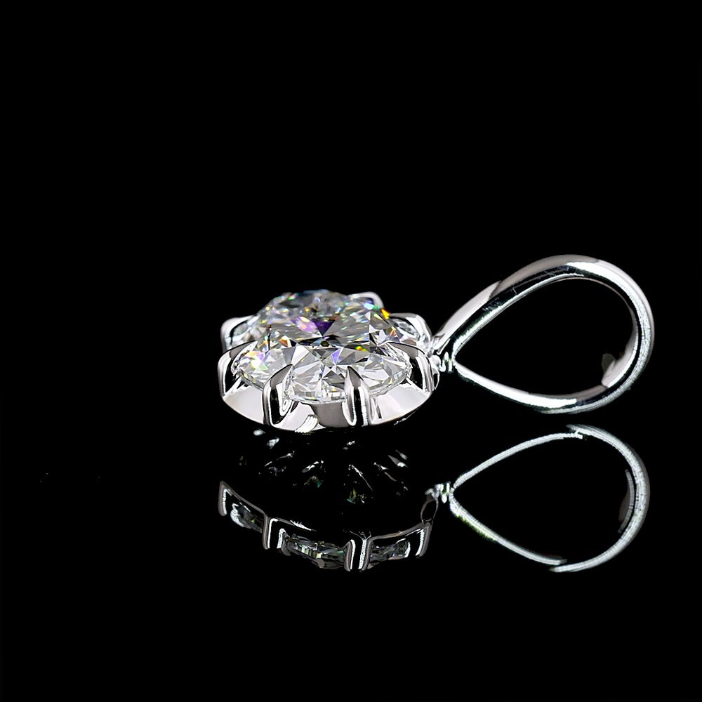 14K White Gold East-West Oval Cut Lab Diamond Solitaire Pendant - 1.00 Carat D VS2 GIA Certified - Covaloro Fine Jewelry