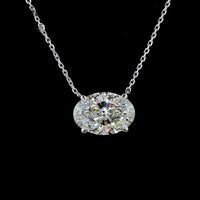 14K White Gold East-West Oval Cut Lab Diamond Solitaire Pendant - 3.04 Carat Total Weight, D VVS2 Clarity, IGI Certified - Covaloro Fine Jewelry