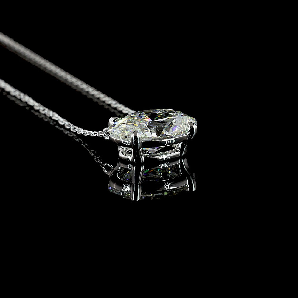 14K White Gold East-West Oval Cut Lab Diamond Solitaire Pendant - 3.04 Carat Total Weight, D VVS2 Clarity, IGI Certified - Covaloro Fine Jewelry