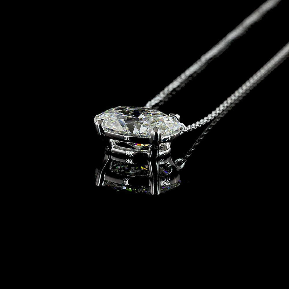 14K White Gold East-West Oval Cut Lab Diamond Solitaire Pendant - 3.04 Carat Total Weight, D VVS2 Clarity, IGI Certified - Covaloro Fine Jewelry