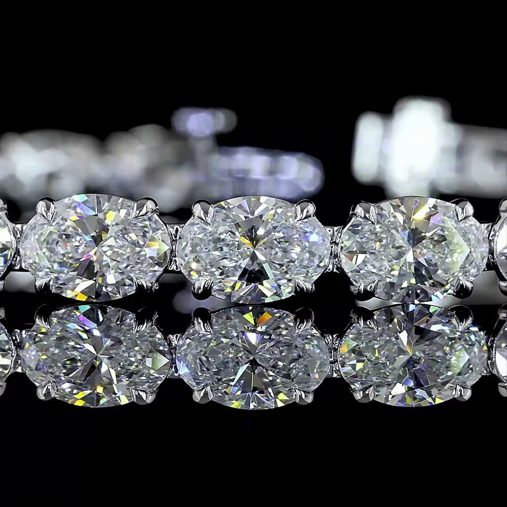 14K White Gold East-West Oval Cut Lab Diamond Tennis Bracelet - 15.63 Total Carat Weight, 26 Stones - Covaloro Fine Jewelry