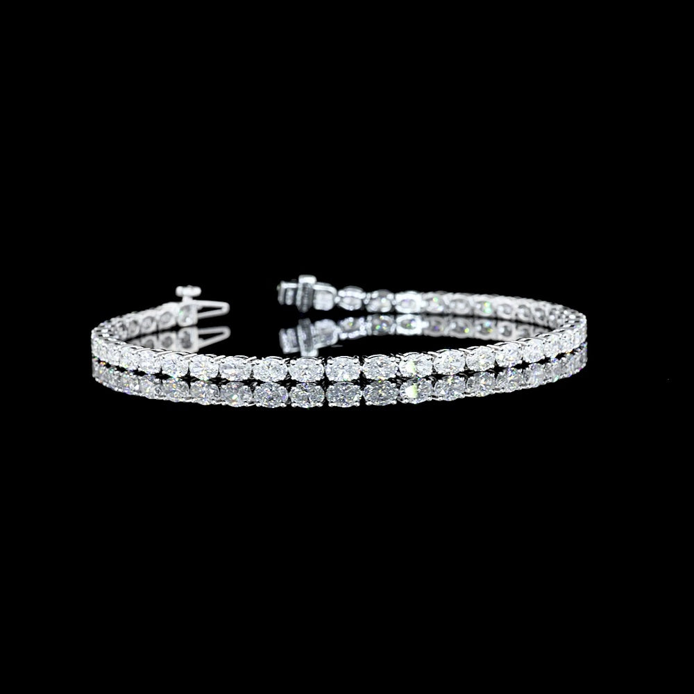 14K White Gold East-West Oval Cut Lab Diamond Tennis Bracelet - 5.18 Carat Total Weight, 43 Stones, E-F VS Quality - Covaloro Fine Jewelry