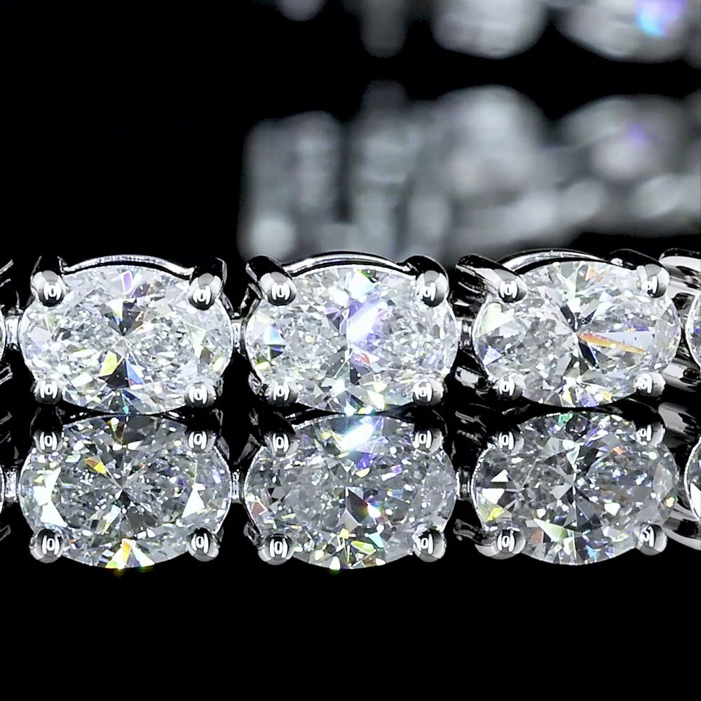 14K White Gold East-West Oval Cut Lab Diamond Tennis Bracelet - 5.18 Carat Total Weight, 43 Stones, E-F VS Quality - Covaloro Fine Jewelry