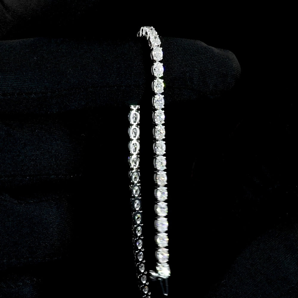 14K White Gold East-West Oval Cut Lab Diamond Tennis Bracelet - 5.18 Carat Total Weight, 43 Stones, E-F VS Quality - Covaloro Fine Jewelry