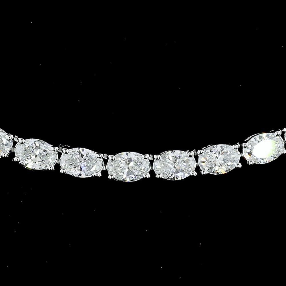14K White Gold East-West Oval Cut Lab Diamond Tennis Necklace - 9.89 Total Carat Weight, 114 Stones, E-F Color VS1 Clarity - Covaloro Fine Jewelry