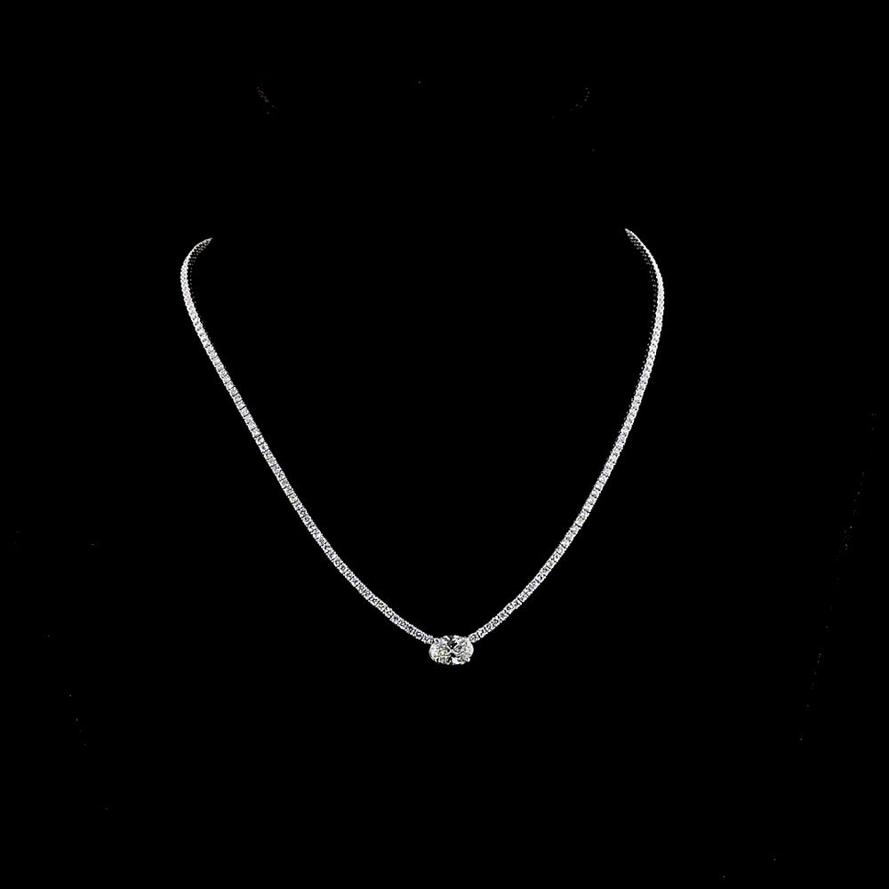 14K White Gold East-West Oval Cut Lab Diamond Tennis Necklace with 198 Brilliant Cut Accents - 6.29 Carat Total Diamond Weight, E-F VS1 GIA Certified - Covaloro Fine Jewelry