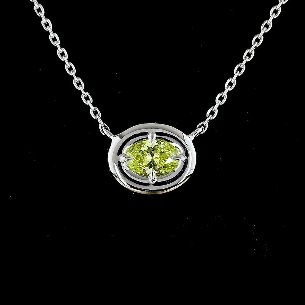 14K White Gold East-West Oval Cut Solitaire Necklace with Bezel-Prong Set Lab Diamond - 0.28 Carats Total Weight - Covaloro Fine Jewelry