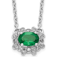 14K White Gold East-West Oval Emerald Necklace with Diamond Halo - 0.42 Carat Emerald, 0.02 Carat Diamond by Monteluci Fine Jewelry