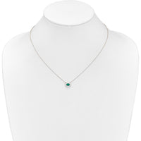 14K White Gold East-West Oval Emerald Necklace with Diamond Halo - 0.42 Carat Emerald, 0.02 Carat Diamond by Monteluci Fine Jewelry