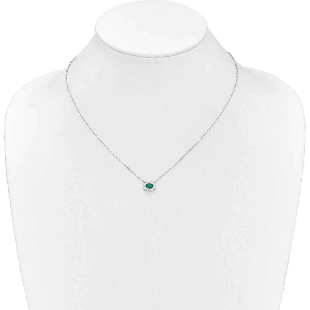 14K White Gold East-West Oval Emerald Necklace with Diamond Halo - 0.42 Carat Emerald, 0.02 Carat Diamond by Monteluci Fine Jewelry