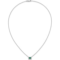 14K White Gold East-West Oval Emerald Necklace with Diamond Halo - 0.42 Carat Emerald, 0.02 Carat Diamond by Monteluci Fine Jewelry