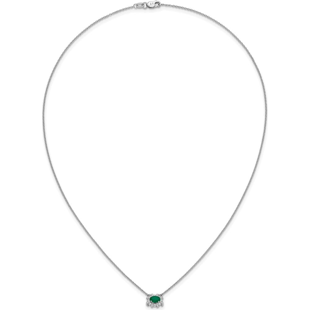 14K White Gold East-West Oval Emerald Necklace with Diamond Halo - 0.42 Carat Emerald, 0.02 Carat Diamond by Monteluci Fine Jewelry