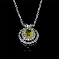 14K White Gold East-West Oval Fancy Yellow Lab Diamond Double Halo Pendant - 0.68 Carat Total Diamond Weight - Covaloro Fine Jewelry