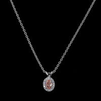 14K White Gold East-West Oval Halo Pendant with 0.35 Carat Fancy Orangy Pink Lab Diamond and 0.09 Carat White Diamond Accents - IGI Certified - Covaloro Fine Jewelry