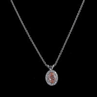 14K White Gold East-West Oval Halo Pendant with Fancy Orangy Pink Lab Diamond and White Diamond Accents - 0.81 Carats Total Diamond Weight - Covaloro Fine Jewelry