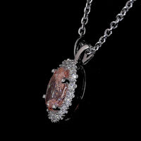 14K White Gold East-West Oval Halo Pendant with Fancy Orangy Pink Lab Diamond and White Diamond Accents - 0.81 Carats Total Diamond Weight - Covaloro Fine Jewelry