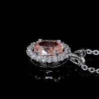 14K White Gold East-West Oval Halo Pendant with Fancy Orangy Pink Lab Diamond and White Diamond Accents - 0.81 Carats Total Diamond Weight - Covaloro Fine Jewelry