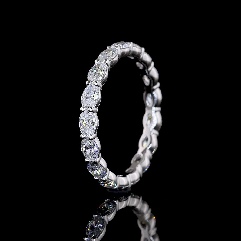 14K White Gold East-West Oval Lab Diamond Eternity Band - 1.51 Carats Total Diamond Weight, 17 Stones E-F VS1 - Covaloro Fine Jewelry