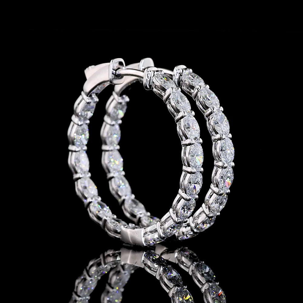 14K White Gold East-West Oval Lab Diamond Hoop Earrings - 2.59 Carat Total Weight - Covaloro Fine Jewelry