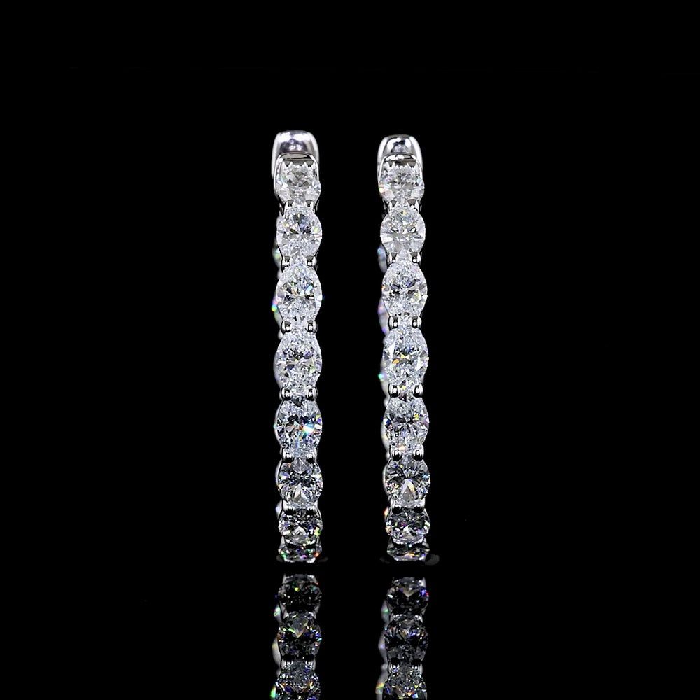 14K White Gold East-West Oval Lab Diamond Hoop Earrings - 2.59 Carat Total Weight - Covaloro Fine Jewelry