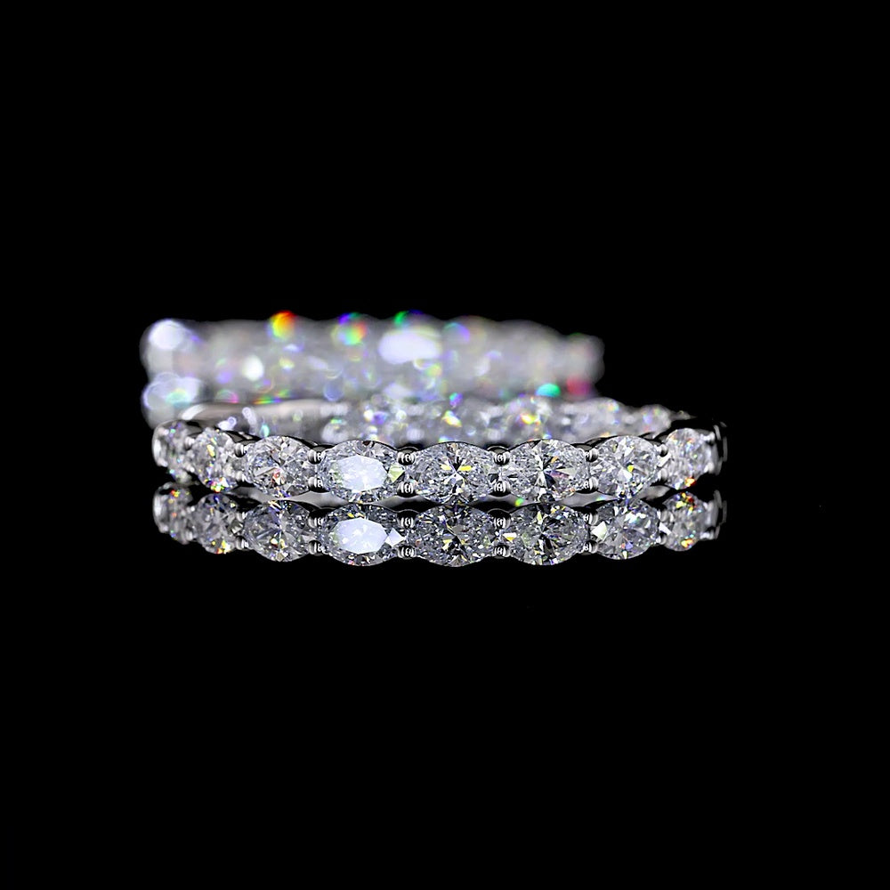 14K White Gold East-West Oval Lab Diamond Hoop Earrings - 2.59 Carat Total Weight - Covaloro Fine Jewelry