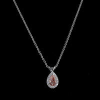 14K White Gold East-West Pear Halo Pendant with 0.51 Carat Fancy Orangy Pink Lab Diamond and 0.11 Carat Round Diamond Accents - 0.62 Carat Total Diamond Weight - Covaloro Fine Jewelry