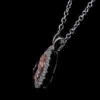 14K White Gold East-West Pear Halo Pendant with 0.51 Carat Fancy Orangy Pink Lab Diamond and 0.11 Carat Round Diamond Accents - 0.62 Carat Total Diamond Weight - Covaloro Fine Jewelry