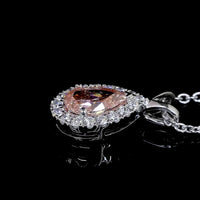14K White Gold East-West Pear Halo Pendant with 0.51 Carat Fancy Orangy Pink Lab Diamond and 0.11 Carat Round Diamond Accents - 0.62 Carat Total Diamond Weight - Covaloro Fine Jewelry
