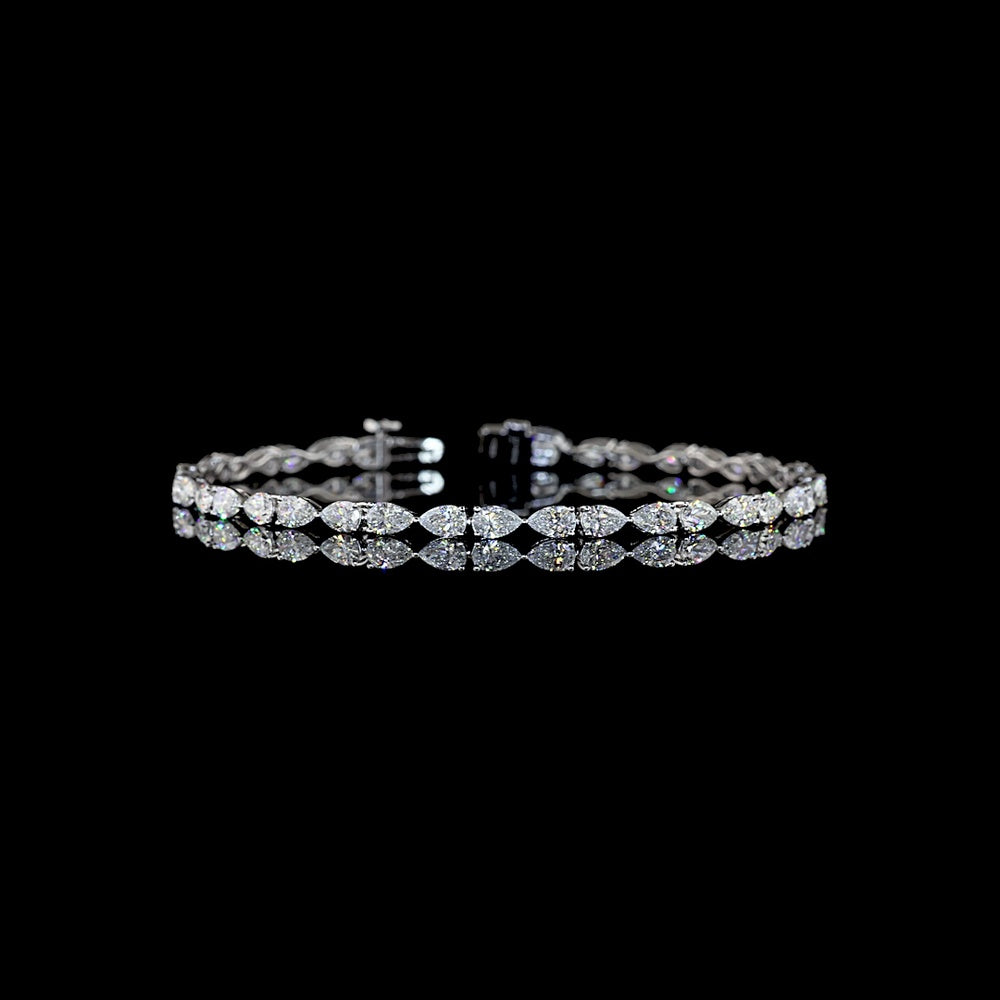 14K White Gold East-West Pear Lab Diamond Tennis Bracelet - 4.73 Carat Total Weight, E-F Color VS1 Clarity, 38 Stones - Covaloro Fine Jewelry