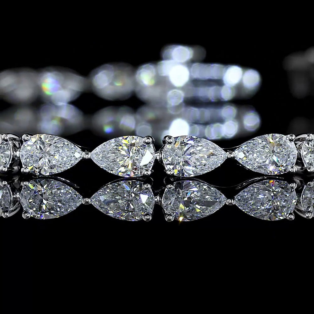 14K White Gold East-West Pear Lab Diamond Tennis Bracelet - 4.73 Carat Total Weight, E-F Color VS1 Clarity, 38 Stones - Covaloro Fine Jewelry