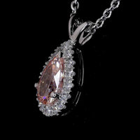 14K White Gold East-West Pear Shape Halo Pendant with Fancy Intense Orangy Pink Lab Diamond and White Diamond Accents - 0.57 Carat Total Diamond Weight - Covaloro Fine Jewelry