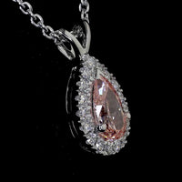 14K White Gold East-West Pear Shape Halo Pendant with Fancy Intense Orangy Pink Lab Diamond and White Diamond Accents - 0.57 Carat Total Diamond Weight - Covaloro Fine Jewelry