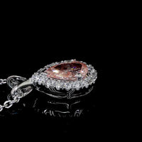14K White Gold East-West Pear Shape Halo Pendant with Fancy Intense Orangy Pink Lab Diamond and White Diamond Accents - 0.57 Carat Total Diamond Weight - Covaloro Fine Jewelry