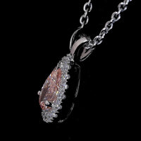 14K White Gold East-West Pear Shape Halo Pendant with Fancy Orangy Pink Lab Diamond and 0.44 Carat Total Diamond Weight - Covaloro Fine Jewelry