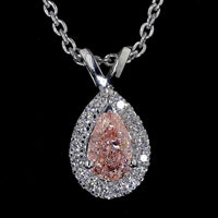14K White Gold East-West Pear Shape Halo Pendant with Fancy Orangy Pink Lab Diamond and 0.44 Carat Total Diamond Weight - Covaloro Fine Jewelry