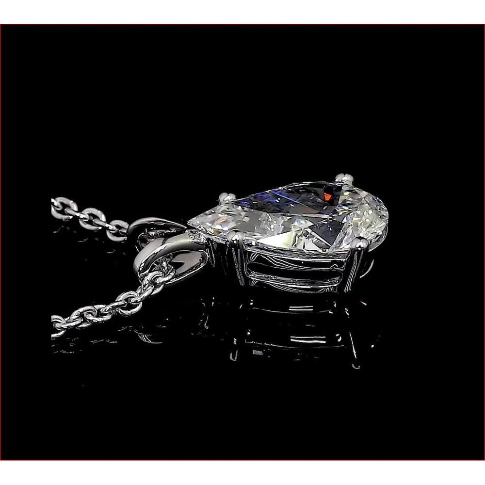 14K White Gold East-West Pear Shape Lab Diamond Pendant with Brilliant Cut Accent Diamonds - 2.35 Carat Total Diamond Weight - Covaloro Fine Jewelry