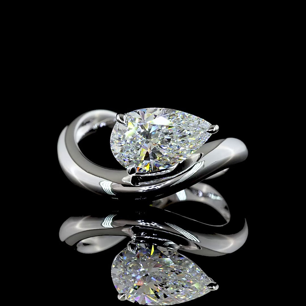 14K White Gold East-West Pear Shape Lab Diamond Ring with IGI Certified E-F VVS1 Stone - 1.71 Carat Total Diamond Weight - Covaloro Fine Jewelry