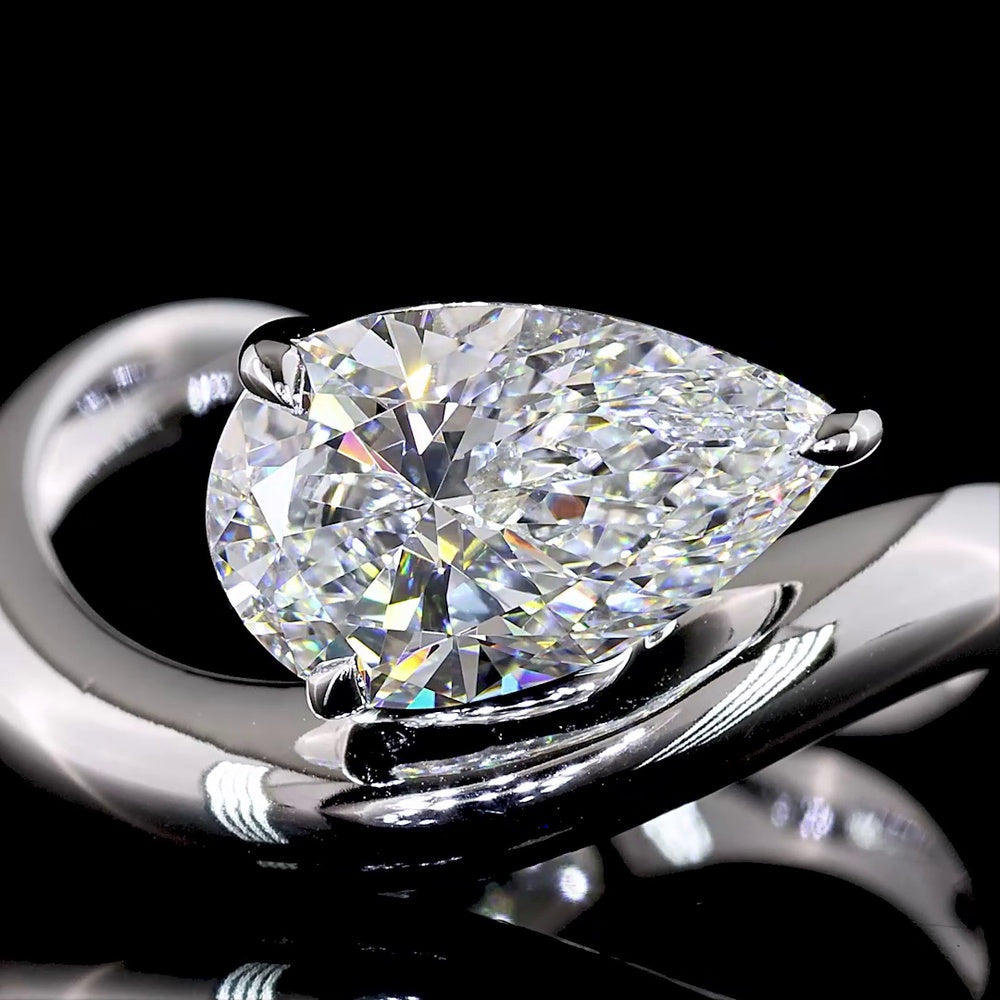 14K White Gold East-West Pear Shape Lab Diamond Ring with IGI Certified E-F VVS1 Stone - 1.71 Carat Total Diamond Weight - Covaloro Fine Jewelry