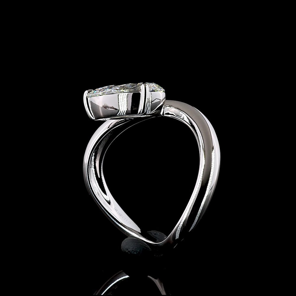 14K White Gold East-West Pear Shape Lab Diamond Ring with IGI Certified E-F VVS1 Stone - 1.71 Carat Total Diamond Weight - Covaloro Fine Jewelry