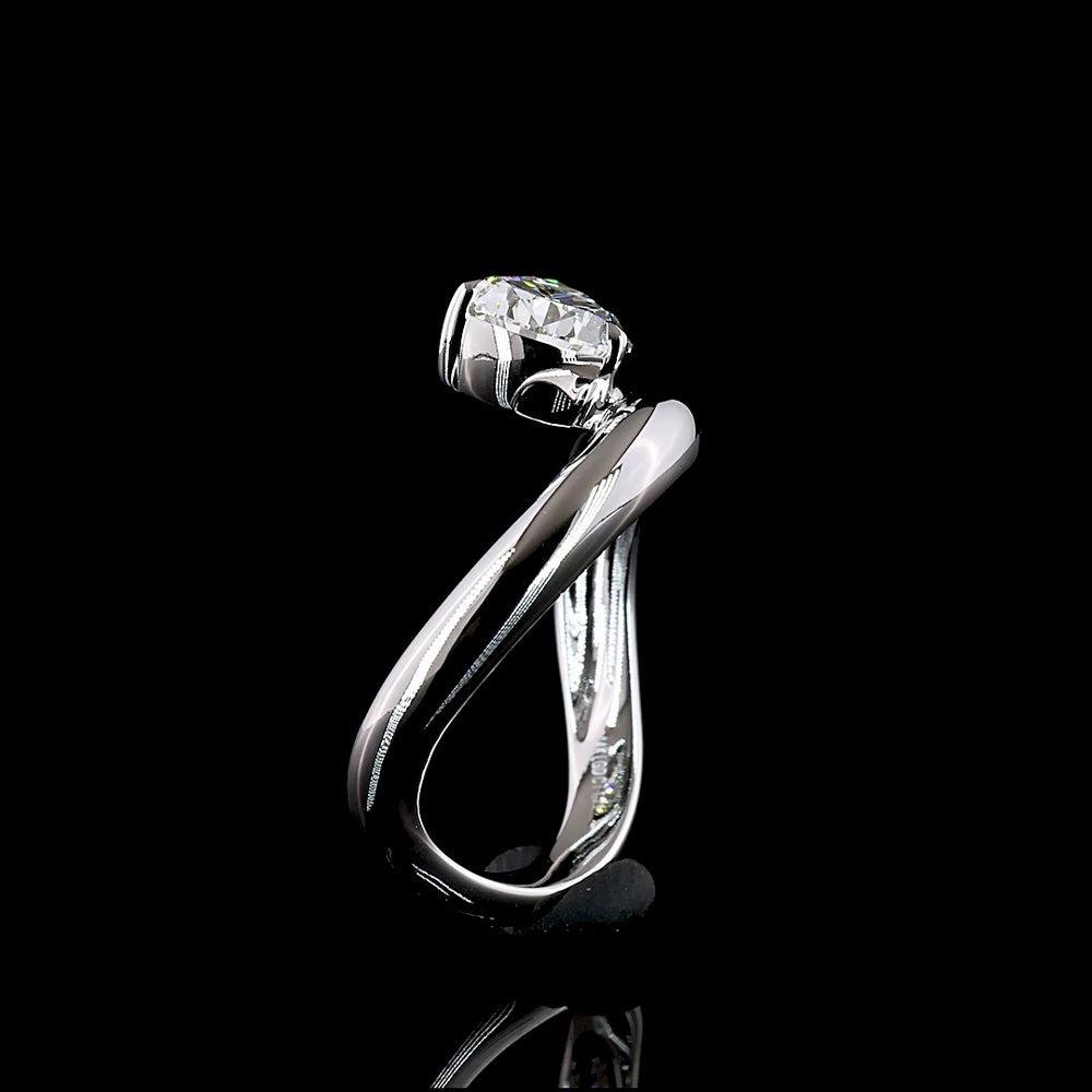 14K White Gold East-West Pear Shape Lab Diamond Ring with IGI Certified E-F VVS1 Stone - 1.71 Carat Total Diamond Weight - Covaloro Fine Jewelry