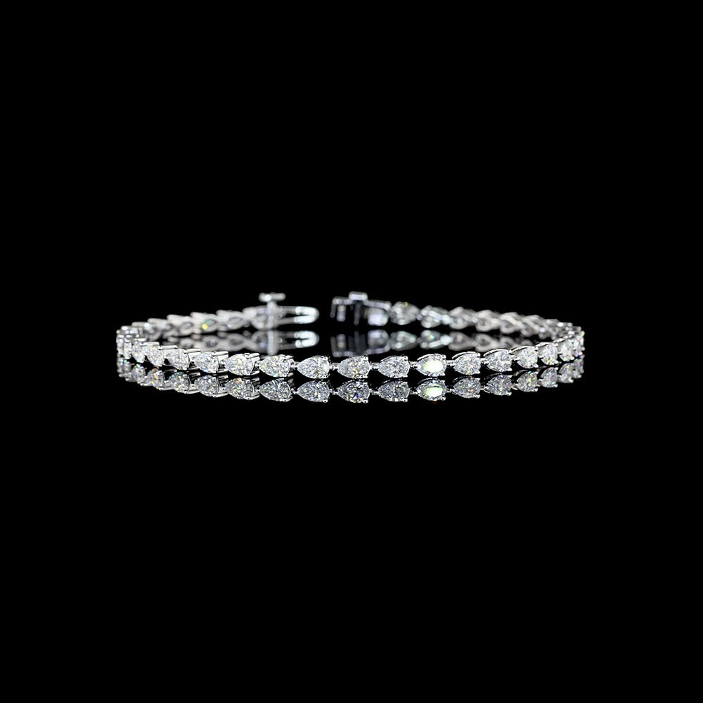 14K White Gold East-West Pear Shape Lab Diamond Tennis Bracelet - 3.98 Carat Total Weight, 39 Stones, E-F Color VS Clarity - Covaloro Fine Jewelry