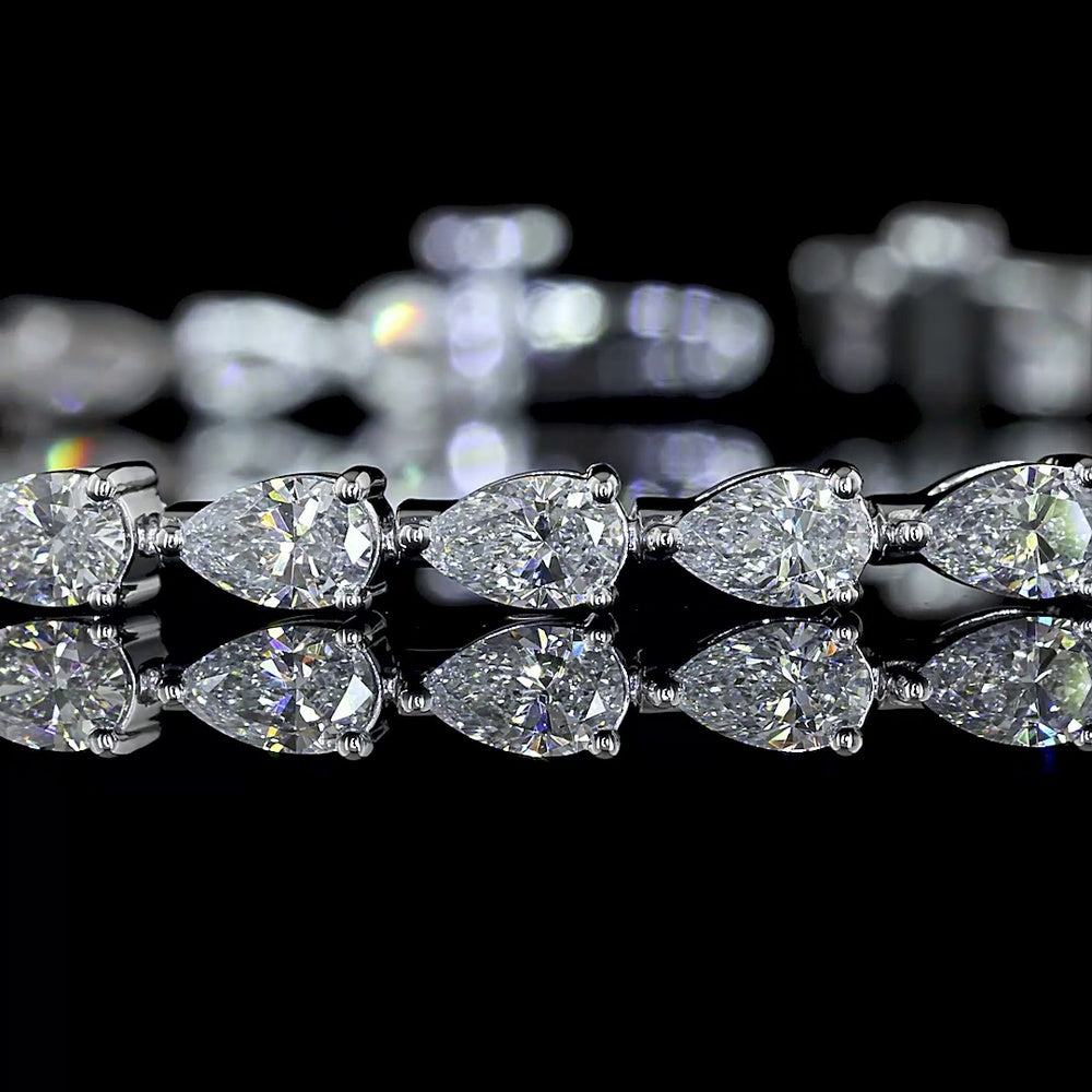 14K White Gold East-West Pear Shape Lab Diamond Tennis Bracelet - 3.98 Carat Total Weight, 39 Stones, E-F Color VS Clarity - Covaloro Fine Jewelry