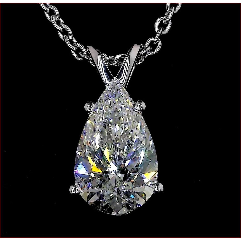 14K White Gold East-West Pear Shape Solitaire Pendant with Lab Diamond - 0.90 Carat Total Weight, H Color VVS2 Clarity - Covaloro Fine Jewelry