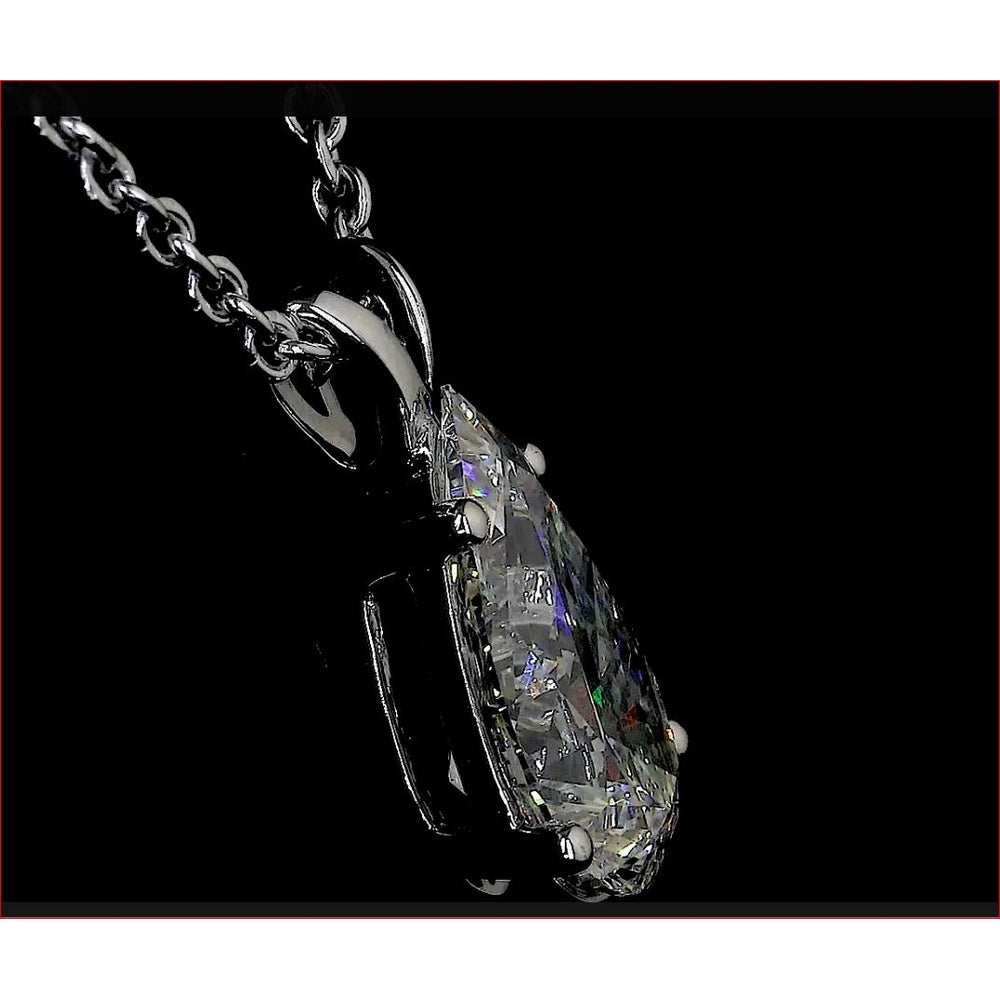 14K White Gold East-West Pear Shape Solitaire Pendant with Lab Diamond - 0.90 Carat Total Weight, H Color VVS2 Clarity - Covaloro Fine Jewelry