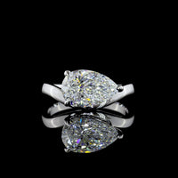 14K White Gold East-West Pear Shape Solitaire Ring with 2.57 Carat Lab Grown D VVS1 Diamond - IGI Certified - Covaloro Fine Jewelry