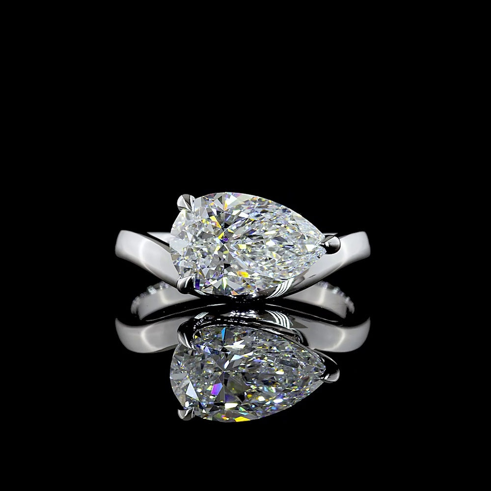 14K White Gold East-West Pear Shape Solitaire Ring with 2.57 Carat Lab Grown D VVS1 Diamond - IGI Certified - Covaloro Fine Jewelry